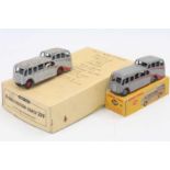 Dinky Toys 29f original Trade box containing 2 "Observation" coaches in grey with red stripes, one