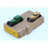 Dinky Toys no.30c original Trade box containing 2 Daimlers in various colours, all have age-