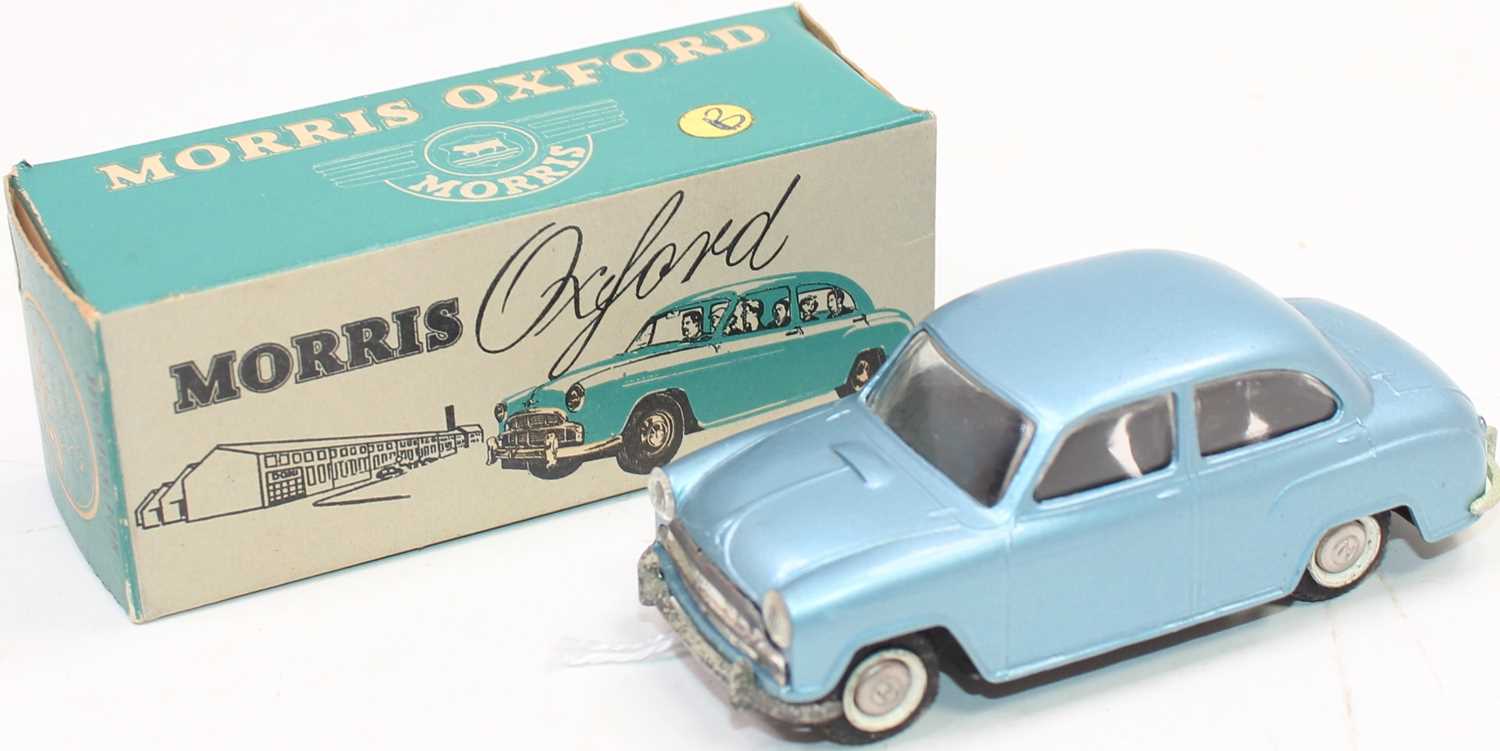 Tekno No.719 Morris Oxford, light metallic silver-blue, later issue white cast wheels with