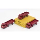 Dinky Toys 30w original trade box containing 3 Electric Articulated lorries in maroon, fitted