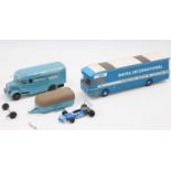 Two loose 1/43 scale resin and white metal classic car transporter and trailer kit built models to