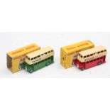 Dinky Toys no.290 Double-deck buses x2 boxed, one in red and cream (box flap one end taped back on),