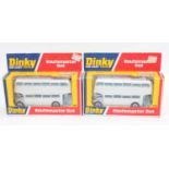 Dinky Toys, 2x boxed 289 Routemaster bus with silver coloured body, without adverts. Scarce issue.