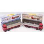 A group of two Dinky 905 Foden Flat trucks with chains one restored with reproduction box the