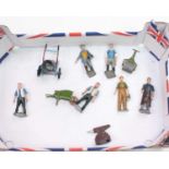 A small tray containing a group of 10 Britains lead/hollow cast figures and accessories to include a