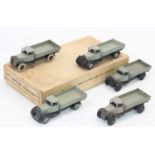 Dinky Toys 25e original Trade box containing 5 Tipping Wagons in grey, (3 have damage to headlight