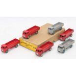 Dinky Toys 25r original Trade box containing 6 "Forward Control" Lorries 4 in red, 3 with cream hubs