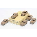 Dinky Toys 40e original Trade box of 6 Standard Vanguard Saloon in fawn with age related-wear.