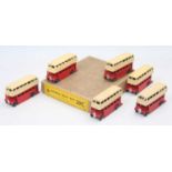 Dinky Toys no.29c original Trade box of 6 Double-deck type 1 buses in red and cream all with age-