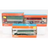 3 boxed Tekno delivery trucks all in worn boxes to include a 916 Ford D with green tarpaulin, 918
