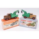 A pair of Dinky Toys No.25x Bedford Breakdown lorries, one with brown cab and the other with a tan