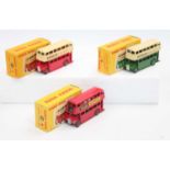 Dinky Toys no.290 Double-deck buses x3 boxed, one in red and cream in "Dunlop" livery(with correct