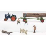 Britains Farm, Fordson Major with rubber tyres and Driver and Timber Trailer plus 2 loose cast