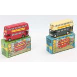 A group of 2 Milton Maxwell (India) Double Decker Busses, 1 in red with late speed wheels and