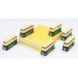 Dinky Toys no.29c reproduction Trade box of 6 Double-deck type 1 buses in green and cream all with