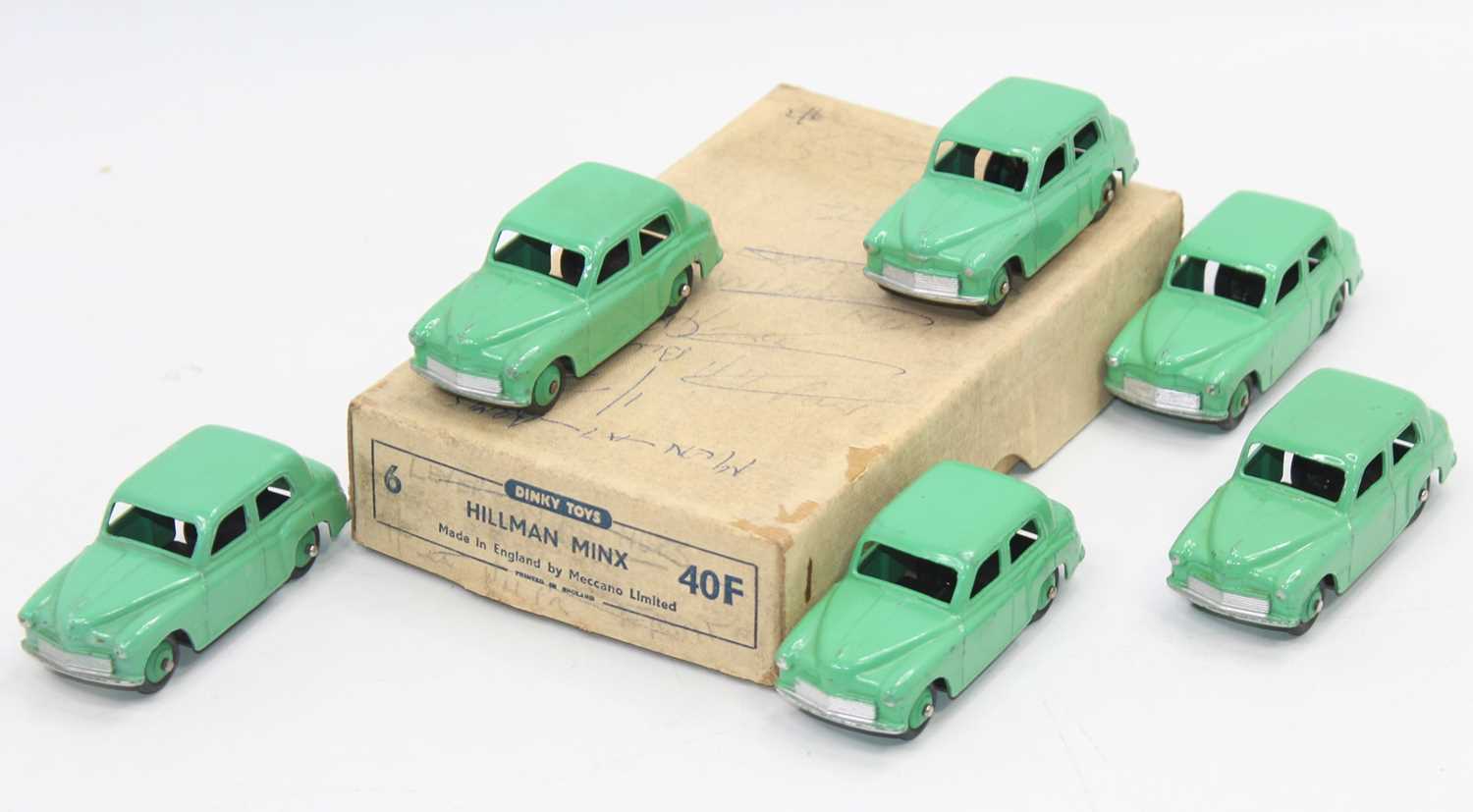 Dinky Toys 40f original Trade box of 6 Hillman Minx in green all in superb condition for age.