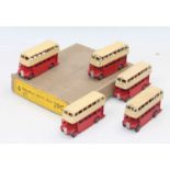 Dinky Toys no.29c original Trade box of 5 Double-deck type 2 buses in red and cream all with age-