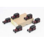 Dinky Toys 36g reproduction Trade box containing 6 Taxis in maroon and black, all poor-very good