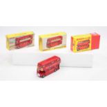 A group of 3 Dinky Toys no.289 Double-decker bus boxes to include a "Tern Shirts" livery bus with