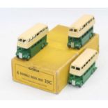 Dinky Toys no.29c original Trade box of 3 Double-deck type 2 buses in green and cream all with age-
