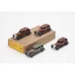 Dinky Toys No.30d original Vauxhall Trade box, containing 4 examples, 3 brown and 1 grey, two in