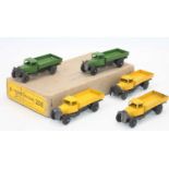 Dinky Toys 25e original Trade box containing 5 Tipping Wagons, 2 in green, 3 in yellow, all with