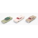 A group of 3 French Dinky unboxed cars as follows: Chrysler Saratoga in pink, Ford Galaxie in brown,