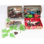 One small tray of loose Britains tractors and farm machinery, plus 2 small trays of plastic