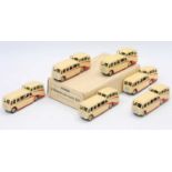 Dinky Toys 29f original Trade box containing 6 "Observation" coaches in cream with red stripes,