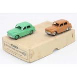 Dinky Toys 40f original Trade box containing 2 Hillman Minx, one in green and one in butterscotch