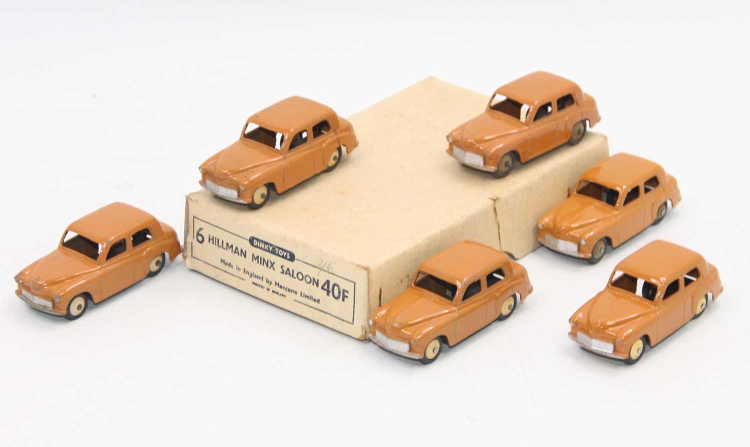 Dinky Toys 40f original Trade box of 6 Hillman Minx in butterscotch all in superb condition for