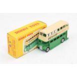 Dinky Toys no.290 Double-deck bus boxed with green body and fitted with the late spun hubs in "