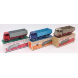 Dinky Toys group of 3 boxed No.511 Guy 4 Ton lorries as follows: Two tone blue in chipped original