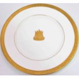 Minton Bone China plate white ground with gilt decorative border, bearing Rhodesia Railways Coat