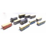 JEP short bogie baggage cars, grey with cream roofs. 3 x (VG), 2 x (F-G); two more with roof lookout
