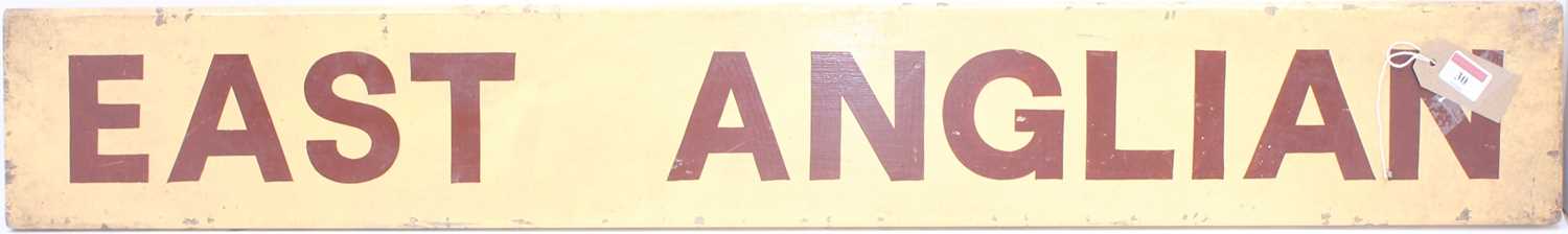 Original wooden coach board "East Anglian" brown/red lettering on a cream background, from the