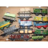 Thirteen French Hornby goods wagons including Arbel, 2 x Fourgons and some opens. With an EST