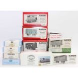 12 various boxed Parkside, Peco, Websters, Slaters and similar 0 gauge wagon kits, all appear un-