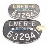 A pair of cast iron 5 Ton wagon plates, both number 632941