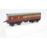 1935-41 Hornby No.2 LMS passenger coach br/3rd. Silvering (G) but scratches on roof (G)