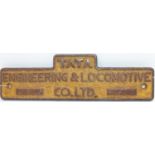 An original cast iron Indian Railways "Tata" Engineering and Locomotive Co. Ltd plate, yellow
