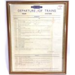 Original British Railway BR timetable for train arrivals and departures from Mellis on the main