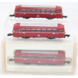 Three Marklin Z gauge Mini Club German red railbuses (E)