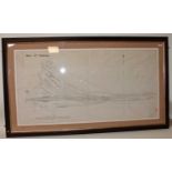 A very large framed and glazed line drawing plan of Bury St Edmunds station 1927, measurements 138cm