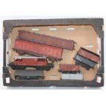 Tray containing eight wagons, all either kit built or amended proprietary items: bogie timber