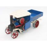 Mamod steam wagon, blue/white with red spoked wheels, some chips to roof and floor (G)