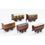 5x Bub assorted pre-grouping 4 wheel coaches, some for Carette, including MR 3rd/1st/3rd, GWR 3rd/