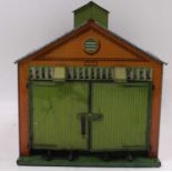 1928-33 Hornby No.1 Engine Shed, green base, yellow ridge tiles, inside of doors plain, all doors