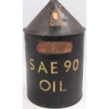 Large oil can stamped to reducing cone BRE and brass plated to read Bury St Edmunds RME, unusual