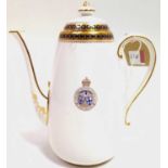 A Copeland Spode Porcelain Coffee Pot, white ground, decorated with blue and gilt decoration, with
